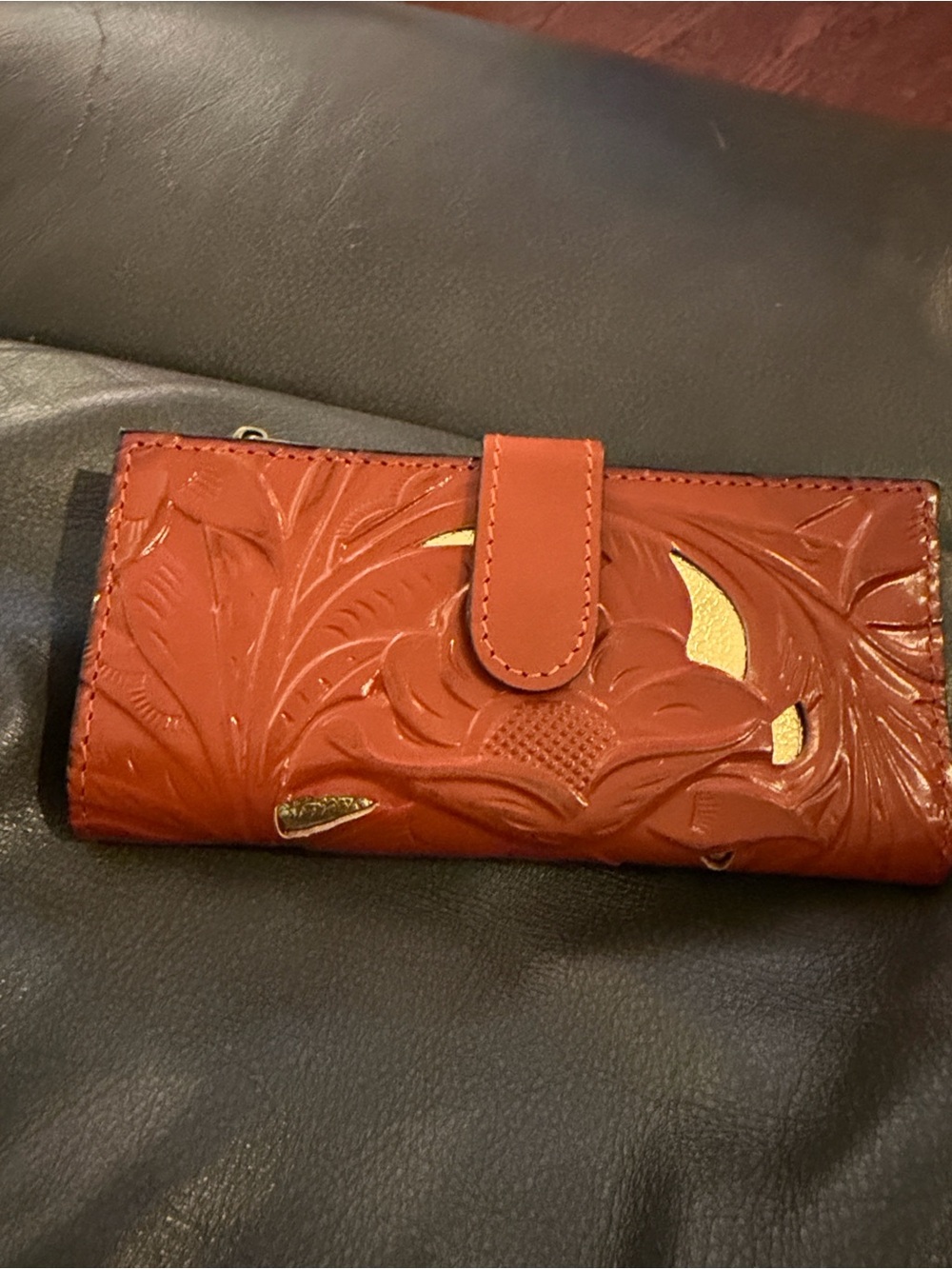 Patricia Nash Embossed Leather Wallet in Cognacwith Gold Accents